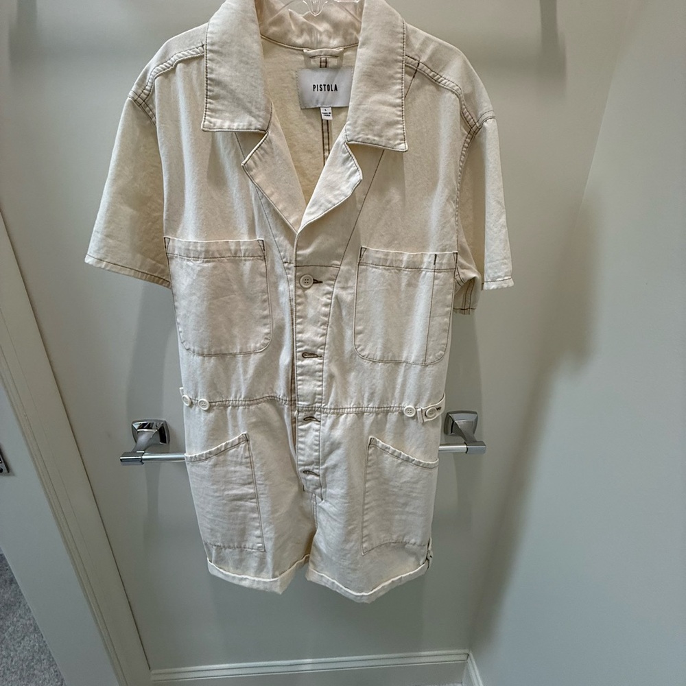 L Pistola Cream Utility Romper
